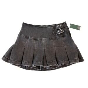Y2K Wild Fable Black Pleated Denim Mini Skirt Sz 6 Preppy Dark Academia Grunge